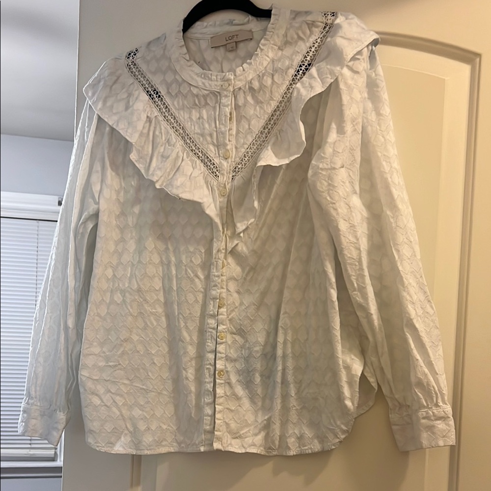 LOFT White Ruffled Blouse